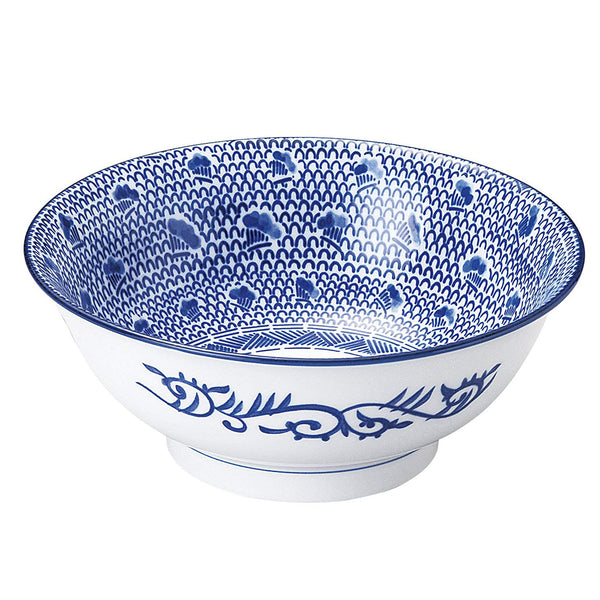 45 Oz Ramen Donburi Bowl Indigo Blue Pattern Bowl With Tall Bottom