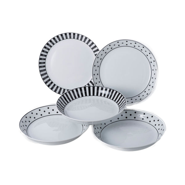 NOVA Black and White Dinnerware Set - Stripes and Polka Dots – Zen