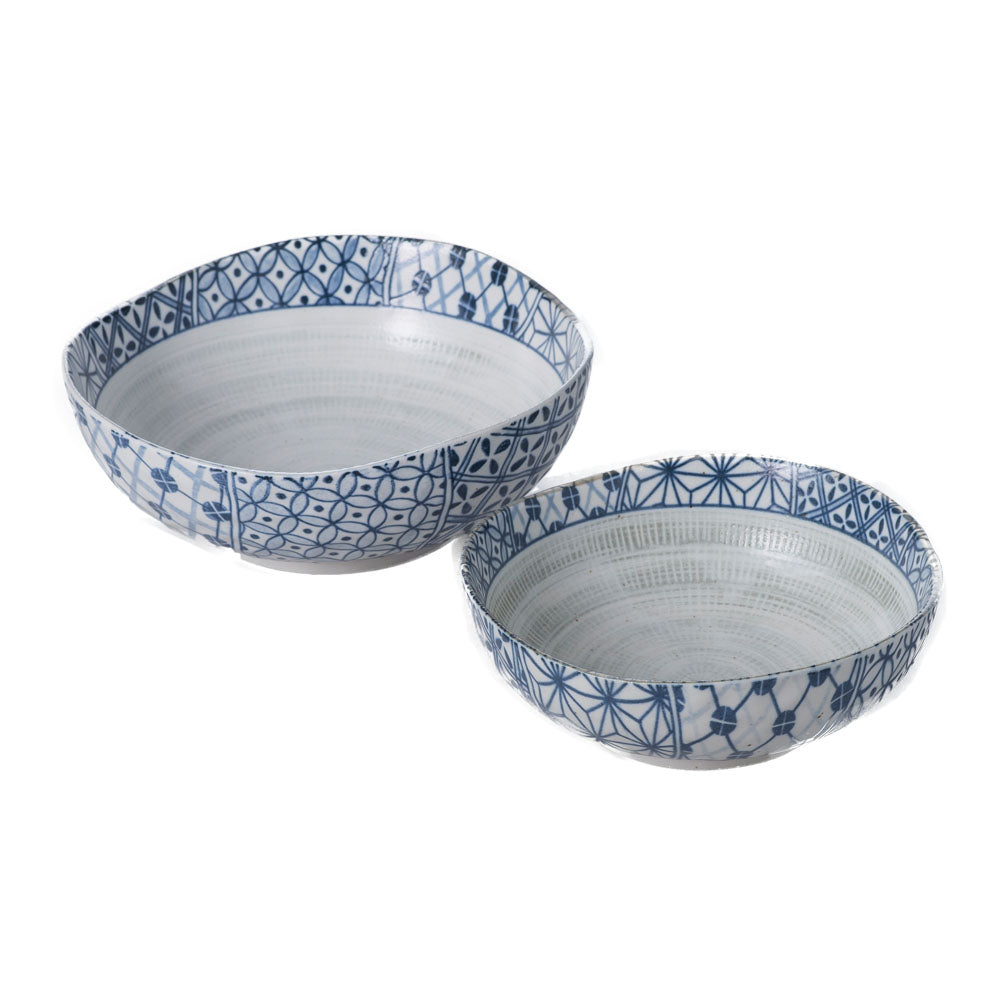 Shonzui Blue and White Asymmetrical Multi-Purpose Bowls Set of 2