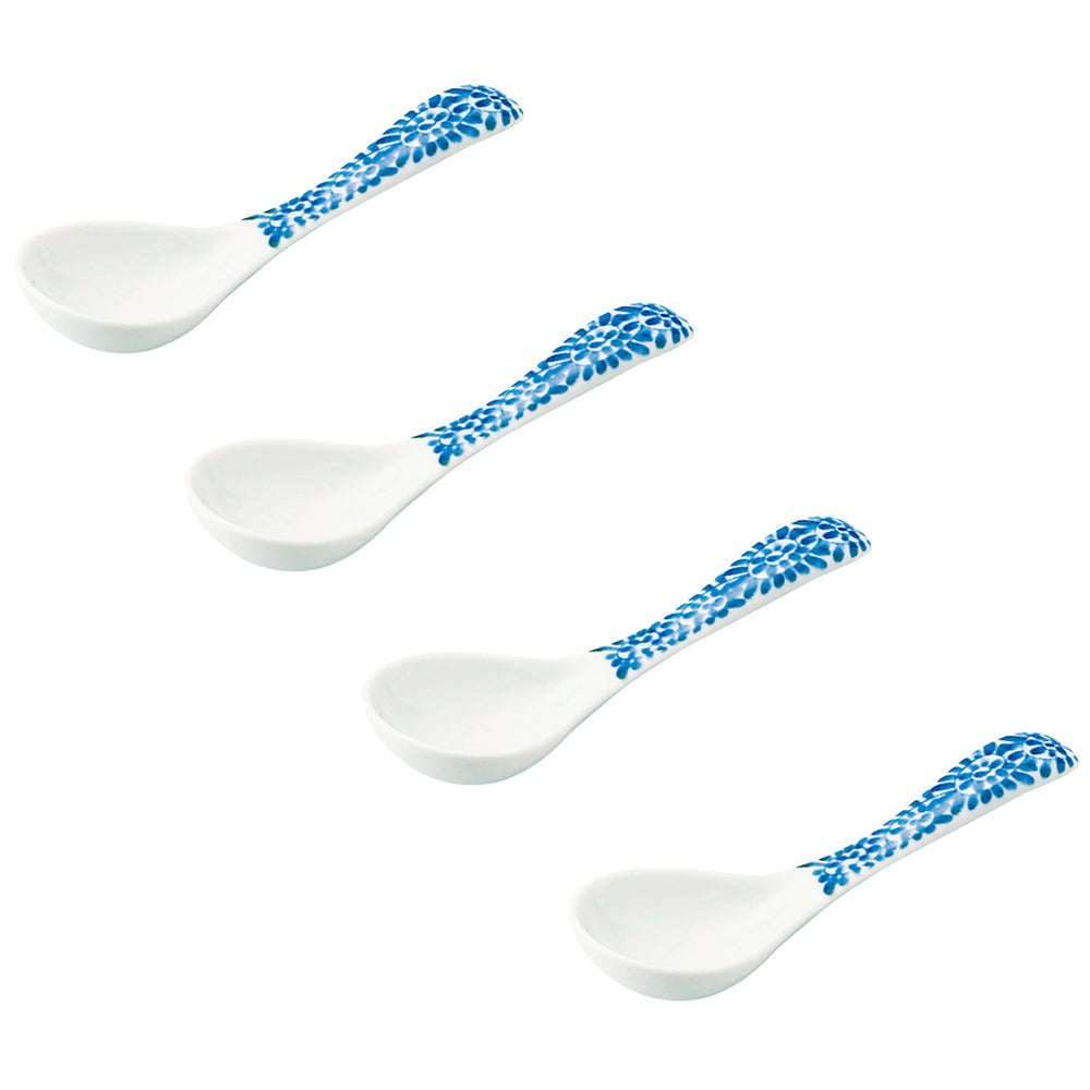 Takokarakusa Asian Soup Spoon Set of 4 - Blue and White