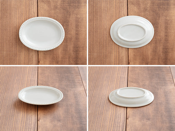 4.9" Dotted Oval Plates Set of 4 - Ivory