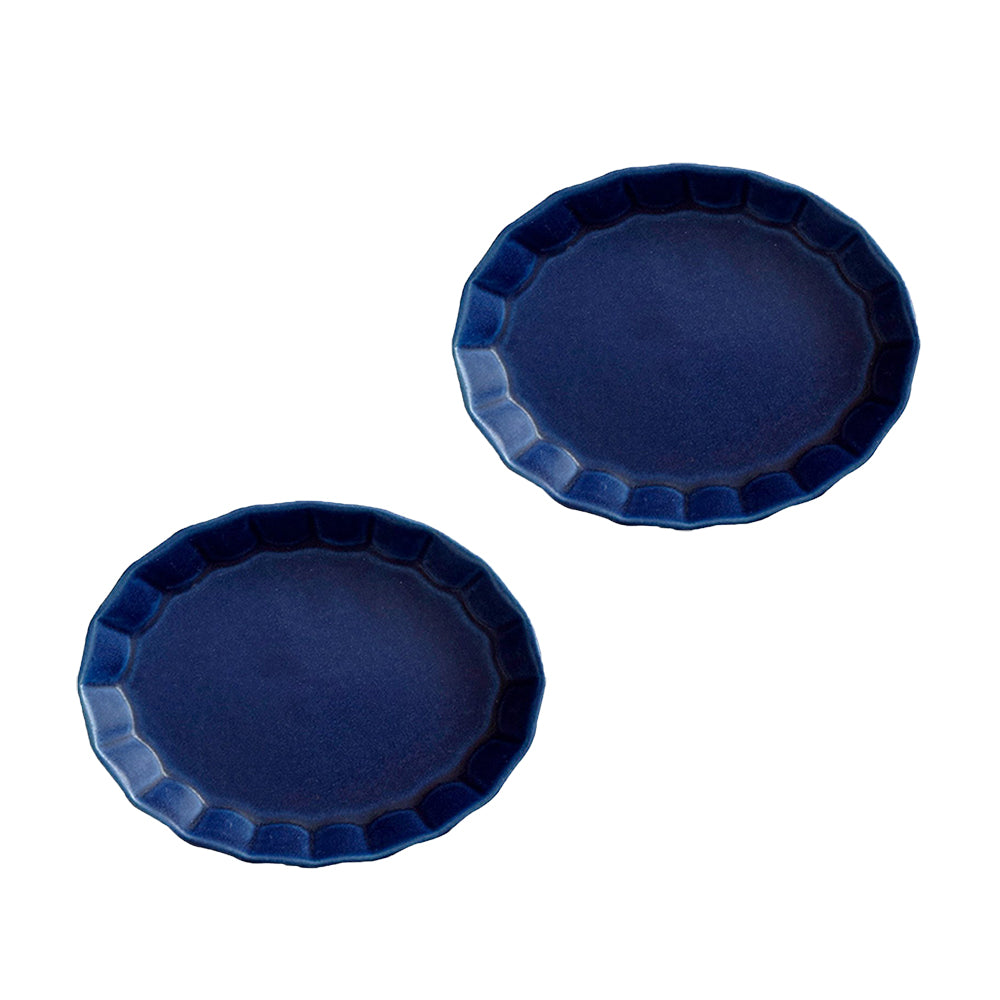 Shinogi 7.5" Flower Oval Bowls Set of 2 - Navy Blue
