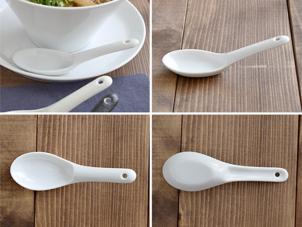 Asian Soup Spoon With Notch and Hanging Hole Set of 4 - White