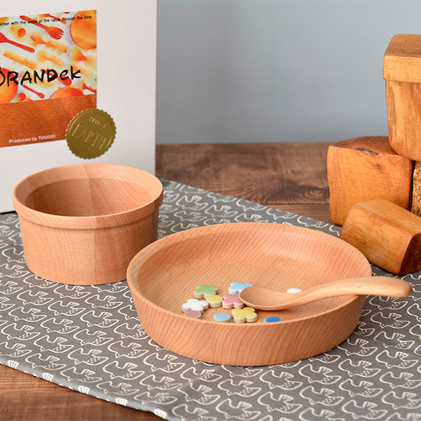 Children's Wooden Tableware Set with Gift Box - Plate Bowl and Spoon for Babies and Toddlers